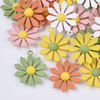 Spray Painted Alloy Pendants, Flower/Daisy, Mixed Color, 24.5x21x4mm, Hole: 1.5mm