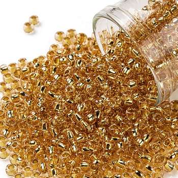 TOHO Round Seed Beads, Japanese Seed Beads, (753) 24K Gold Lined Rose Gold, 8/0, 3mm, Hole: 1mm, about 220pcs/10g