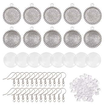 ARRICRAFT DIY 25 Pair Half Round Earring Making Kits, Including Alloy Pendant Cabochon Settings, Brass Earring Hooks and Dome Transparent Glass Cabochons, Antique Silver & Platinum, 4x4mm, Hole: 1mm, 200pcs/box