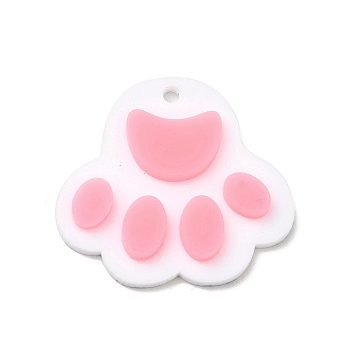 Opaque Acrylic Pendants, Cat Paw Print, Pink, 29.5x32x4mm, Hole: 2mm