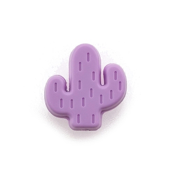 Food Grade Eco-Friendly Silicone Focal Beads, Chewing Beads For Teethers, DIY Nursing Necklaces Making, Cactus, Medium Purple, 25x23x8mm, Hole: 2mm