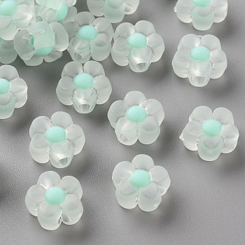 Transparent Acrylic Beads, Frosted, Bead in Bead, Flower, Aquamarine, 12x12.5x6mm, Hole: 2.5mm