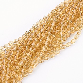 Glass Beads Strands, Faceted, Oval, Orange, 6x4mm, Hole: 1mm, about 65~70pcs/strand, 14.96 inch~15.16 inch(38~38.5cm)