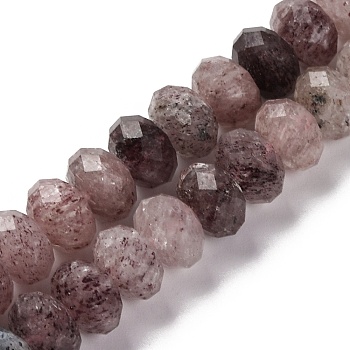 Natural Strawberry Quartz Beads Strands, Faceted, Rondelle, 7.5~8x5.5~6mm, Hole: 1mm, about 69pcs/strand, 15.16 inch(38.5cm)