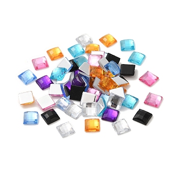 Imitation Taiwan Acrylic Rhinestone Cabochons, Flat Back & Faceted, Square, Mixed Color, 8x8x3mm, about 2000pcs/bag