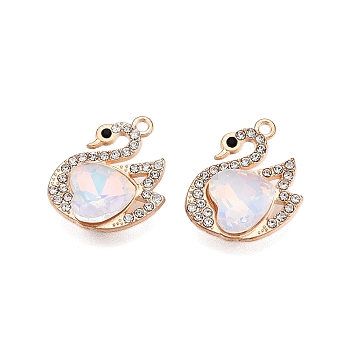 Alloy Glass Pendants, with Rhinestone, Cadmium Free & Lead Free, Swan Charms, Lavender Blush, 21.5x16.5x6mm, Hole: 1.6mm