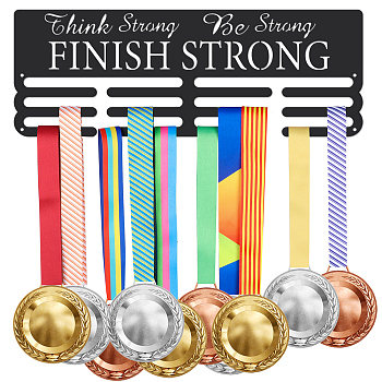Fashion Iron Medal Hanger Holder Display Wall Rack, with Screws & Word Think Strong Be Strong Finish Strong, 150x400mm