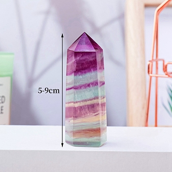 Point Tower Natural Fluorite Home Display Decoration, Healing Stone Wands, for Reiki Chakra Meditation Therapy Decos, Hexagon Prism, 15x50~90mm