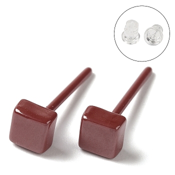 Hypoallergenic Bioceramics Zirconia Ceramic Stud Earrings, No Fading and Nickel Free, Square, Dark Red, 4x4mm