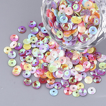 Ornament Accessories, PVC Plastic Paillette/Sequins Beads, Faceted, Flat Round, Mixed Color, 4.5x1mm, Hole: 1mm, about 1100pcs/bag