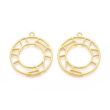 Alloy Open Back Bezel Pendants, For DIY UV Resin, Epoxy Resin, Pressed Flower Jewelry, Flat Round, Golden, 42x38x2mm, Hole: 3mm