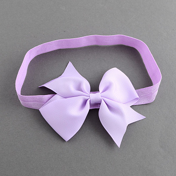 Elastic Baby Headbands, Bows for Girls, Cloth, Lilac, 110mm