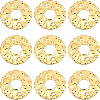 24Pcs Eco-Friendly Brass Connector Charms, Cadmium Free & Lead Free, Donut/Pi Disc, Bumpy, Real 18K Gold Plated, 12.5x1.5mm, Hole: 1mm