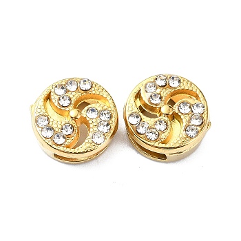 Ion Plating(IP)  304 Stainless Steel Slide Charms, with Rhinestone, Real 18K Gold Plated, Fan, 10.5x5mm, Hole: 2.2x6.5mm