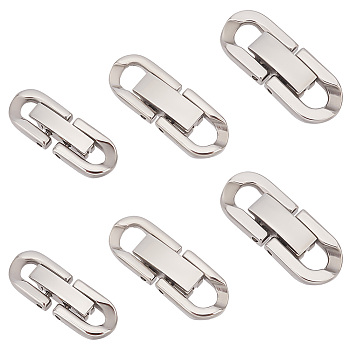 Elite 6Pcs 3 Styles 304 Stainless Steel Fold Over Clasps, Oval, Stainless Steel Color, 18~22x6.5~8x3mm, Hole: 2.5~4x2.5~4mm, about 2pcs/style