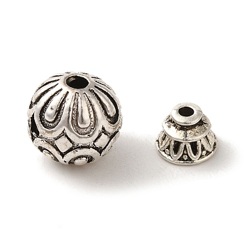 Tibetan Style Alloy Guru Bead Sets, T-Drilled Beads, 3-Hole Round Beads, Antique Silver, 12x11.5mm, Hole: 2.5mm