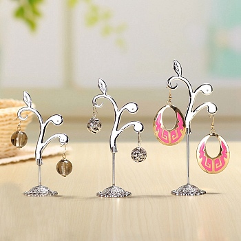 3Pcs 3 Sizes Flower Alloy with Iron Dangle Earrings Display Stands, Photo Props, Antique Silver, 7.5x10.5~13.5cm, 1pc/size