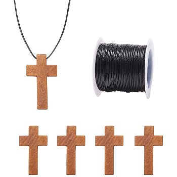 Necklace Making, Wooden Pendants and Waxed Polyester Cords, Chocolate, 42x24.5x4mm, Hole: 2mm, 50pcs/set, 1mm, about 10m/roll, 1roll/set