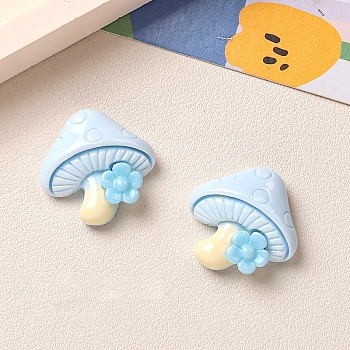 Opaque Resin Cabochons, Mushroon, Light Sky Blue, 26x25mm