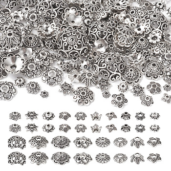 180Pcs 18 Style Tibetan Style Alloy Bead Caps Sets, Flower, Antique Silver, 6~18x2~9mm, Hole: 1~2.5mm, 10pcs/style