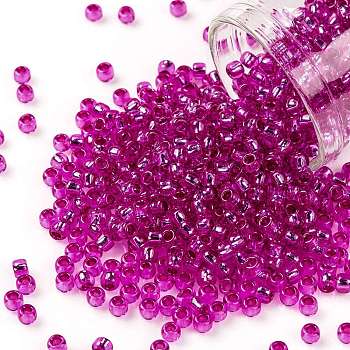 TOHO Round Seed Beads, Japanese Seed Beads, (2217) Silver Lined Fuchsia, 8/0, 3mm, Hole: 1mm, about 1110pcs/50g