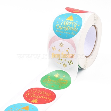 Рождественские тематические плоские круглые наклейки в рулоне(DIY-B045-17B)-3