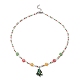 collier pendentif lampwork arbre de noël avec des chaînes de fleurs de graines de verre pour les femmes(NJEW-TA00070)-1