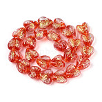Handmade Foil Lampwork Beads Strands, Heart, Red, 15x15x9~10mm, Hole: 1.4~1.5mm, about 21~26pcs/strand, 11.22~14.17''(28.5~36cm)(FOIL-T008-08A)