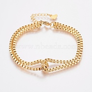 304 Stainless Steel Box Chain Bracelets, Multi-strand Bracelets, with Lobster Claw Clasps, Golden, 7-1/8 inch(180mm), 2.5mm(BJEW-I243-02G)