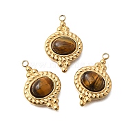 Natural Tiger Eye Pendants, with PVD Vacuum Plating 201 Stainless Steel Findings, Oval, Real 18K Gold Plated, 21x13x5mm, Hole: 1.5mm(STAS-C111-56G)