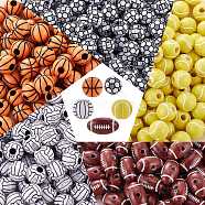 500Pcs 5 Style Craft Style Acrylic Beads, Sports Beads, Volleyball & Basketball & Rugby & Tennis & FootBall, Mixed Color, 10~18x9.5~10.5mm, Hole: 2~4mm, 100pcs/style(FIND-SZ0005-81)
