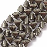 Natural Pyrite Beads Strands, with Seed Beads, Triangle, 11~14x15~16x13.5~14mm, Hole: 1.2mm, about 14pcs/strand, 8.07''(20.5cm)(G-E590-03)