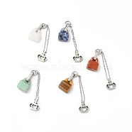 Natural Mixed Gemstone Big Pendants, Lock Charm, with Stainless Steel Color Plated 304 Stainless Steel Crown Findings, 75x1.5mm, Lock: 15x11.5x6.5mm, Crown: 12x11x2.5mm(G-G870-14P)