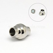 304 Stainless Steel Magnetic Clasps with Glue-in Ends, Column with Round, 15x11mm, Hole: 5mm(STAS-K006-17C)