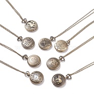 Valentines Gifts Mixed Alloy Flat Round Pendant Necklace Pocket Watch, with Iron Chains and Lobster Clasps, Quartz Watch, Antique Bronze, 30.7 inch~31.5 inch, Watch Head: 50~62x39~49x13~20mm(WACH-N012-M)