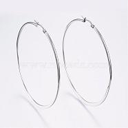 304 Stainless Steel Big Hoop Earrings, Hypoallergenic Earrings, Flat Ring Shape, Stainless Steel Color, 12 Gauge, 69~71x2mm, Pin: 0.7x1mm(EJEW-F105-13P)
