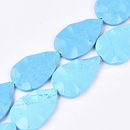 Natural Howlite Beads Strands, Dyed & Heated, Teardrop, Deep Sky Blue, 57~59x35~37x8~9mm, Hole: 2mm, about 7pcs/strand, 15.7 inch(G-T118-72A)