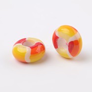 Handmade Polymer Clay Enamel European Beads, Large Hole Rondelle Beads, Coral, 14x7.5mm, Hole: 5.5mm(FPDL-J002-36)