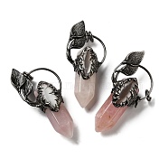 Natural Rose Quartz Big Pendants, Faceted Bullet & Flower Charms, with Gunmetal Plated Brass Findings, Cadmium Free & Lead Free, 66~68x30~33x19~21mm, Hole: 6mm(G-G019-01A-B01)