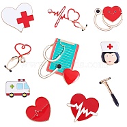 10Pcs 10 Styles Ambulance & Heart & Stethoscope Enamel Pins, Gold Plated Alloy Medical Theme Badges for Backpack Clothes, Mixed Color, 19~51x15~63.5mm, 1Pc/style(JEWB-SZ0001-87)