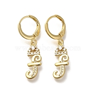 Brass Clear Cubic Zirconia Hoop Earrings, Real 18K Gold Plated, Letter F, 31.5mm, pendants: 18.5x7x2mm(EJEW-M045-01F)