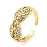Hip Hop Pig Nose Rack Plating Brass Micro Pave Cubic Zirconia Open Cuff Ring for Women, Long-Lasting Plated, Lead Free & Cadmium Free, Real 18K Gold Plated, US Size 7 1/4(17.5mm), 2~8.5mm(RJEW-F153-04G)