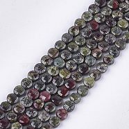 Natural Dragon Blood Beads Strands, Faceted, Flat Round, 4~4.5x2.5~3mm, Hole: 0.8mm, about 88~89pcs/strand, 14.9 inch~15.1 inch(X-G-S354-33)