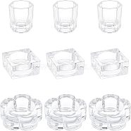 SUPERFINDINGS 9Pcs 3 Style Glass Dappen Dish/Lid Bowl Cup Crystal Dish, Mini Bowl Liquid Holder, Nail Art Manicure Accessories Container, Flower & Square & Octagon, Clear, 3.2~6.25x3.2~6.3x2.05~3.25cm, 3pcs/style(MRMJ-FH0001-15)