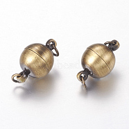Brass Magnetic Clasps with Loops, Oval, Brushed Antique Bronze, 17x10mm, Hole: 3mm(KK-E268-10mm-AB-NR)