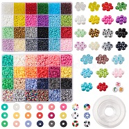 DIY Heishi Surfer Bracelet Making Kit, Including Acrylic Letter & Polymer Clay Disc & Glass Seed Beads, Elastic Thread, Mixed Color(DIY-FS0004-81)