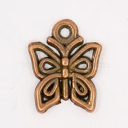 Tibetan Style Alloy Pendants, Butterfly, Cadmium Free & Nickel Free & Lead Free, Red Copper, 15x12.5x2mm, Hole: 2mm(TIBEP-A890-R-FF)