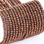 Electroplate Glass Beads Strands, Full Plated, Faceted, Rondelle, Copper Plated, 2x1.5mm, Hole: 0.6mm, about 220~230pcs/Strand, 13.78~14.17 inch(35~36cm)(EGLA-F149-FP-08)