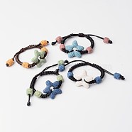 Star Natural Lava Rock Braided Bead Bracelets, with Waxed Cord, Mixed Color, 52mm(BJEW-O125-02)