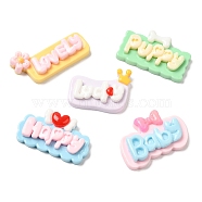 Opaque Resin Cartoon Word Cabochons, Rectangle, Mixed Color, 19.5~23x30~39x6.5~7.5mm(RESI-K030-01)